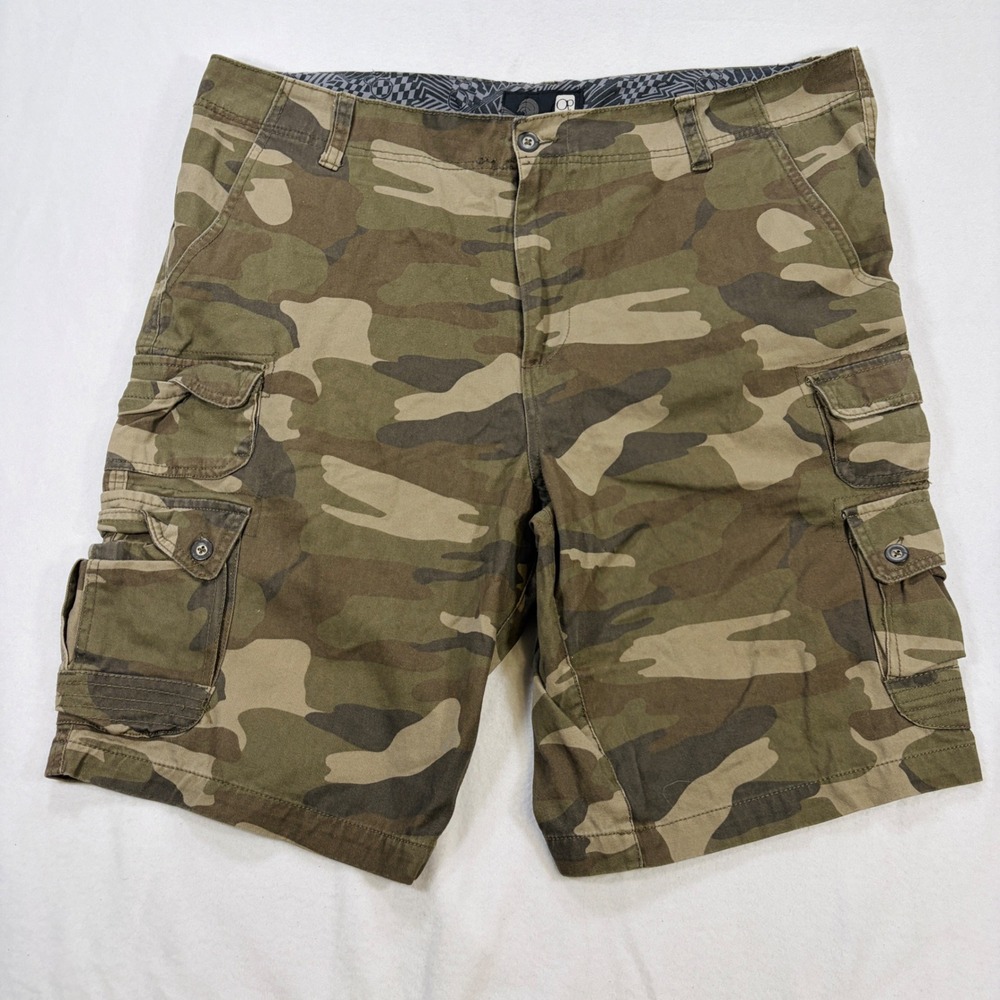 Ocean Pacific Men Size 42 Camo Cargo Shorts Green Brown Utility Twill